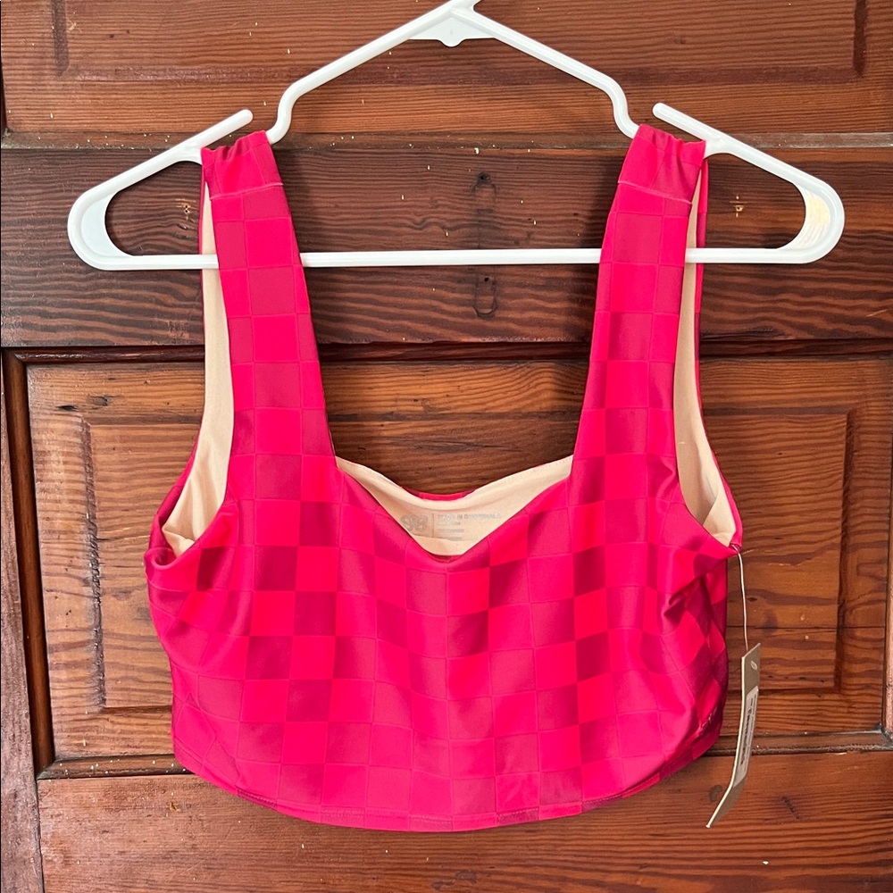 Albion Fit Magenta Check Olivia Swim Crop Bikini Top size M New with Tags